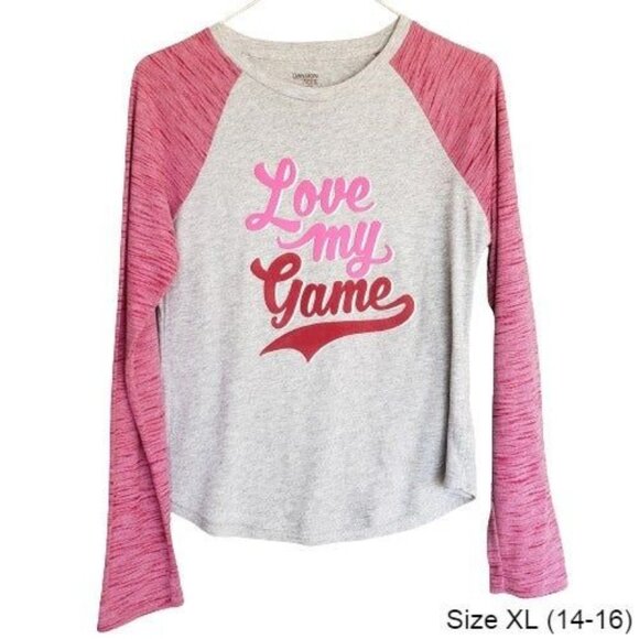 Danskin Womens LS Tee XL Pink Gray Love My Game Graphic Motivational Sportswear - Picture 1 of 4